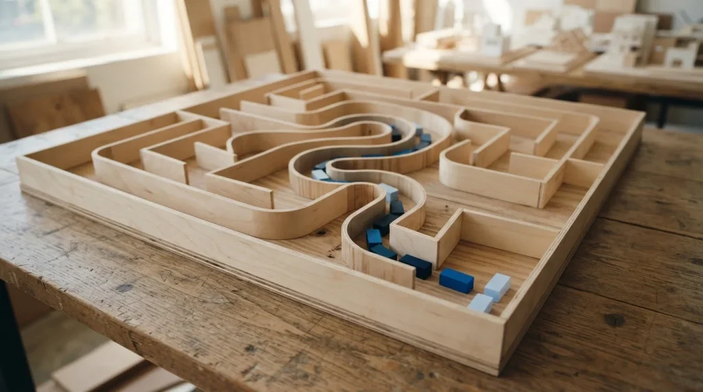 Kleines Labyrinth von oben mit einer farbig markierten Öffnung