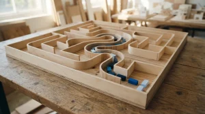 Kleines Labyrinth von oben mit einer farbig markierten Öffnung