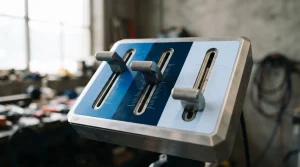 Mechanisches Bedienfeld mit drei Schiebereglern in unterschiedlichen Positionen